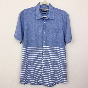Barbour Mens Rowlock Short Sleeve Shirt Size S Linen Cotton Tailored Fit Blue